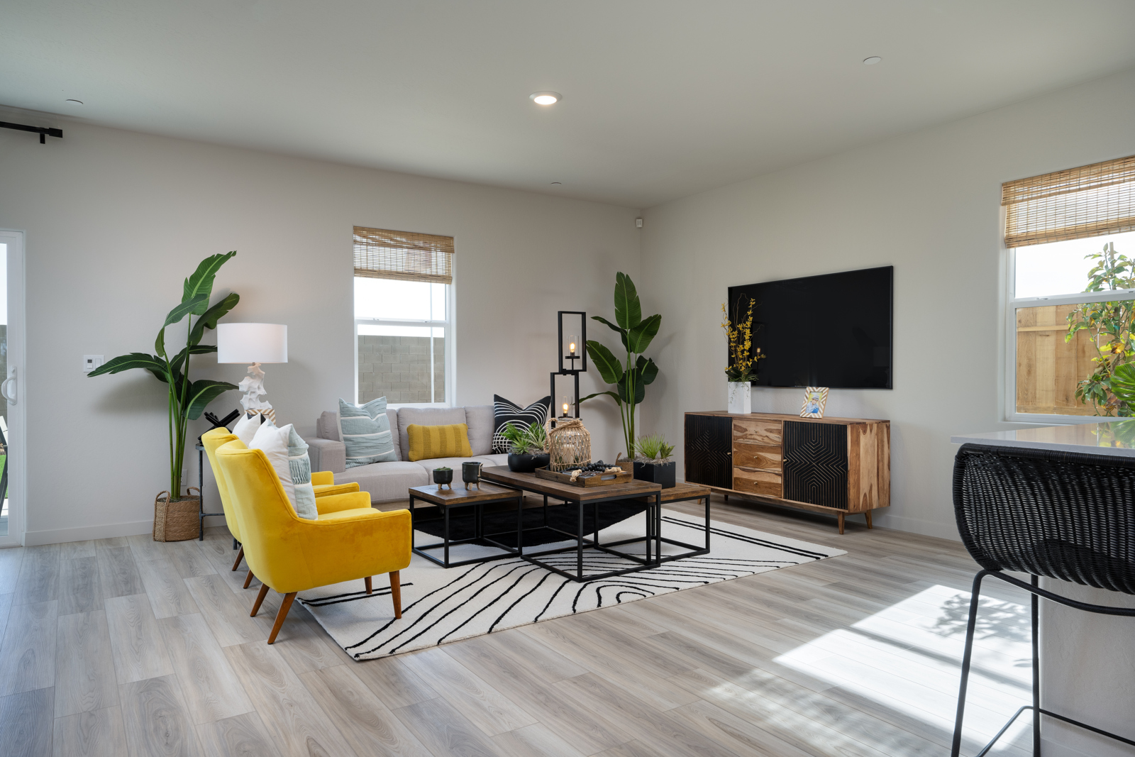 A living room with a tv and furniture.