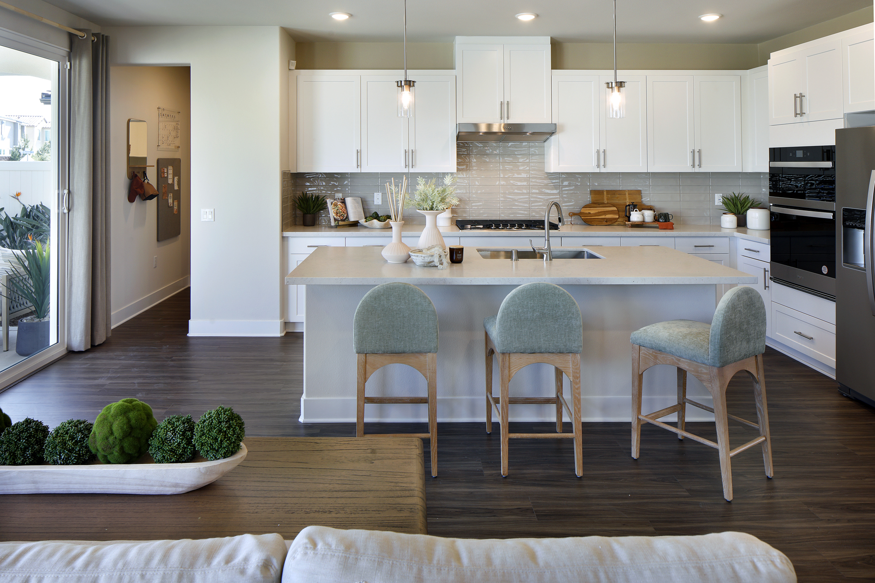 A kitchen with a large island.