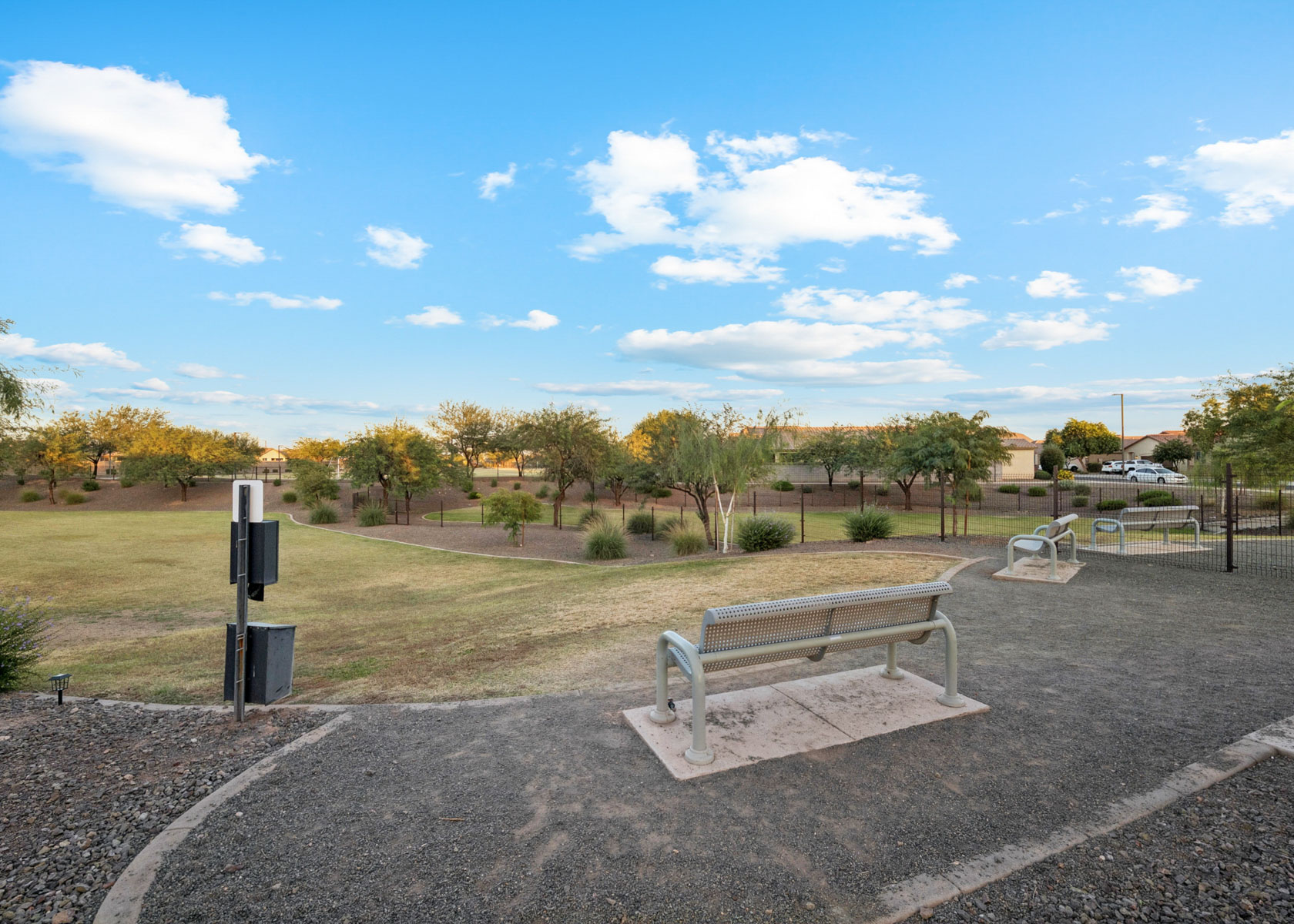 A bench in a park.