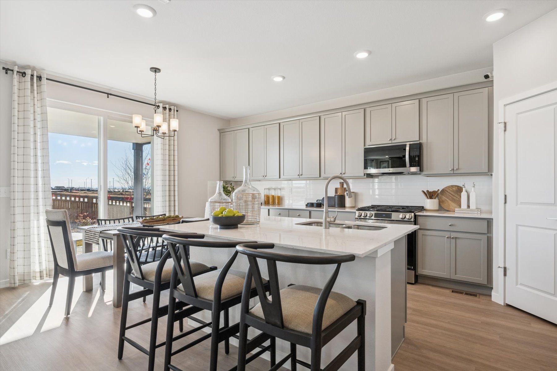 A kitchen with a large island.