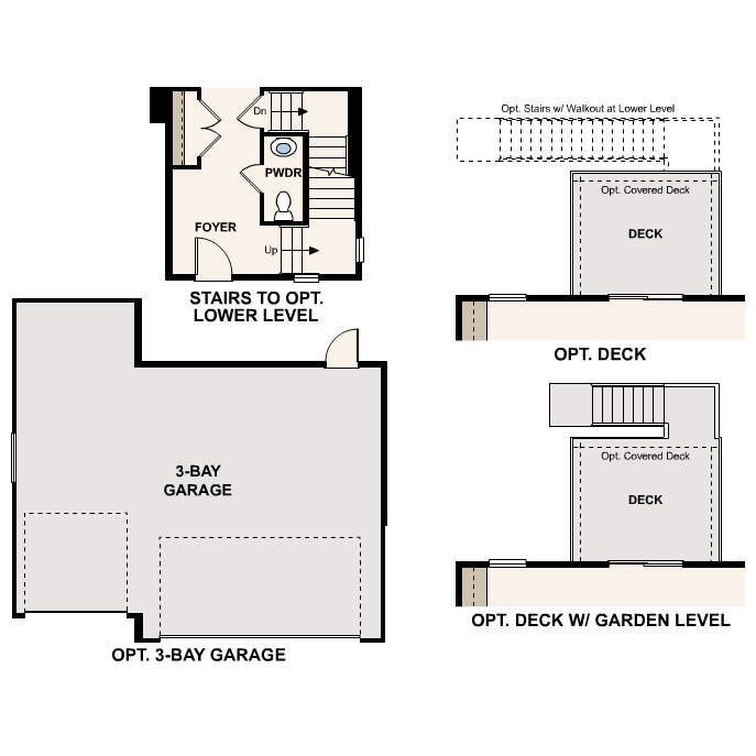 Diagram, engineering drawing. Mackenzie Floorplan, Main Level Options