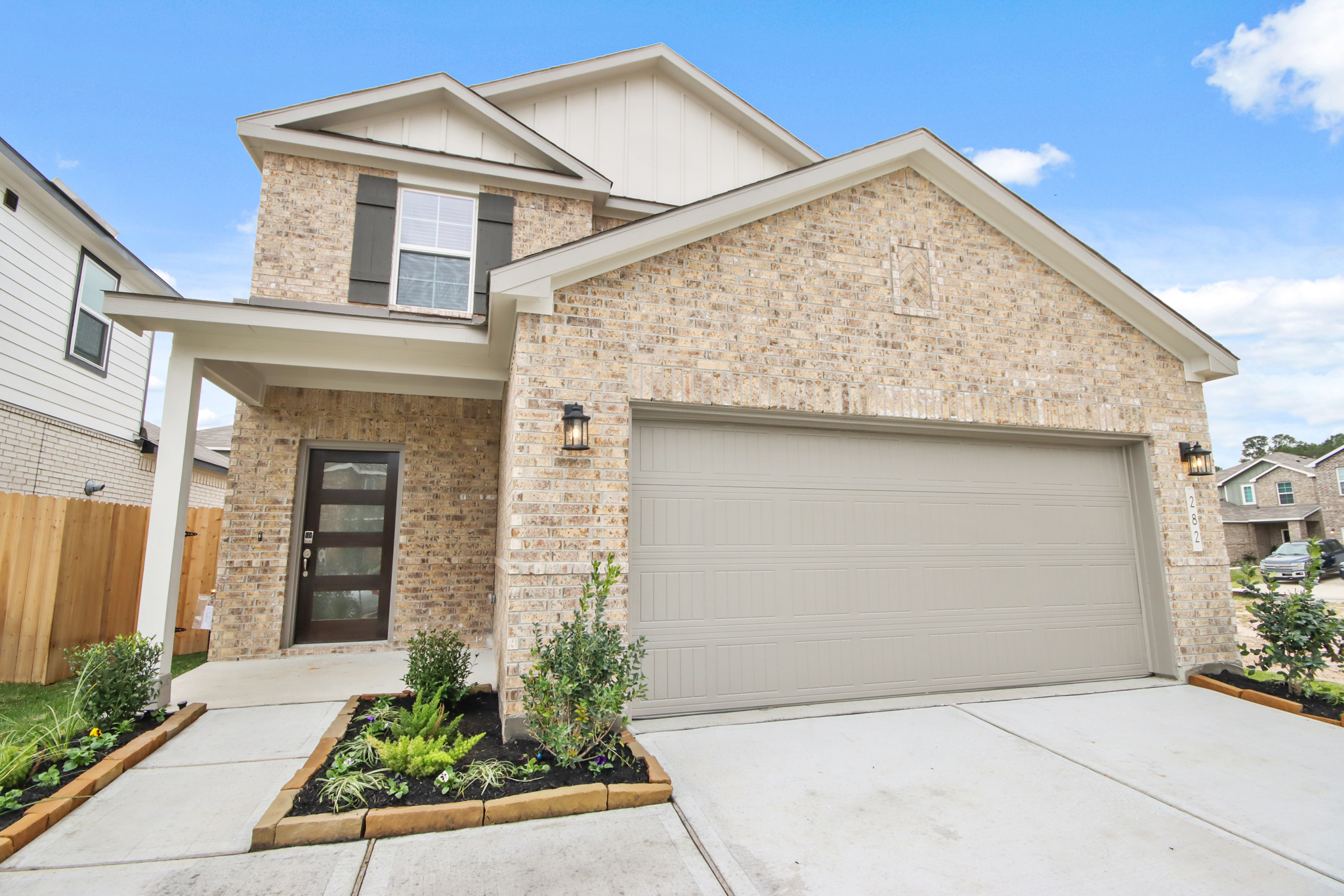 A house with a garage.