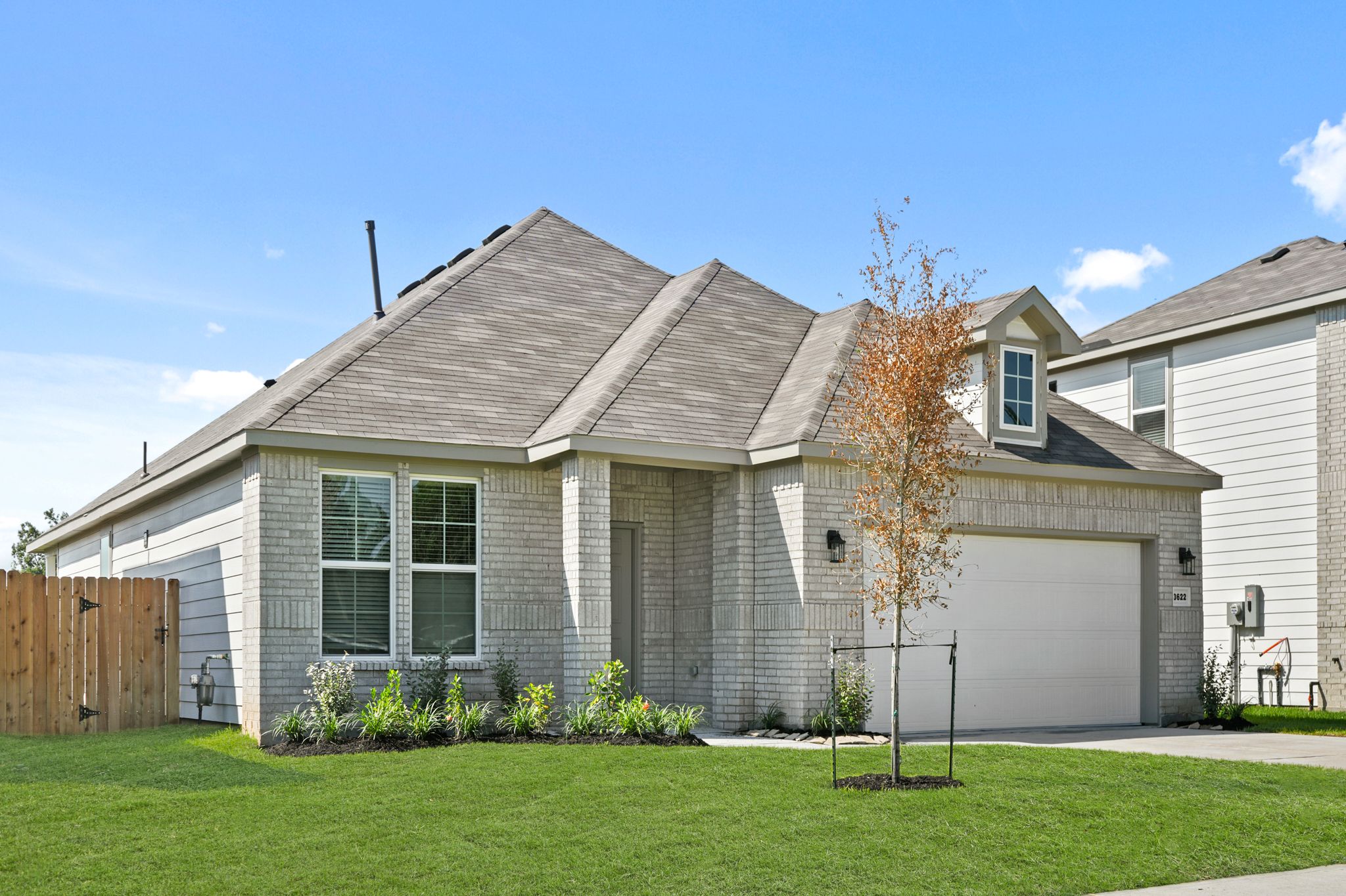 A house with a garage.