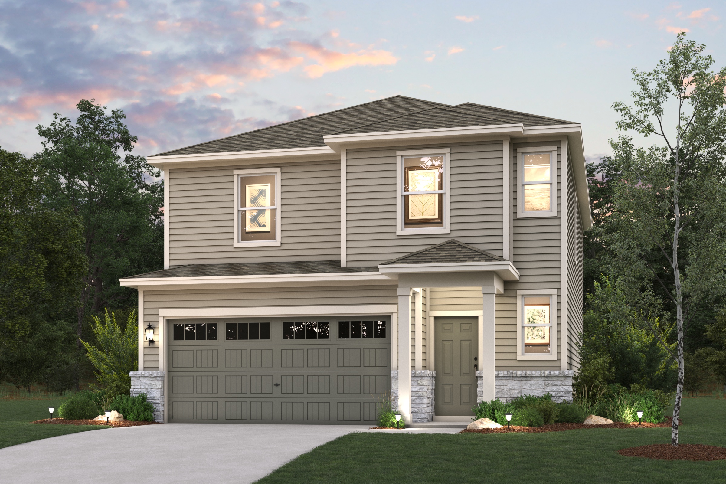 A house with trees around it.