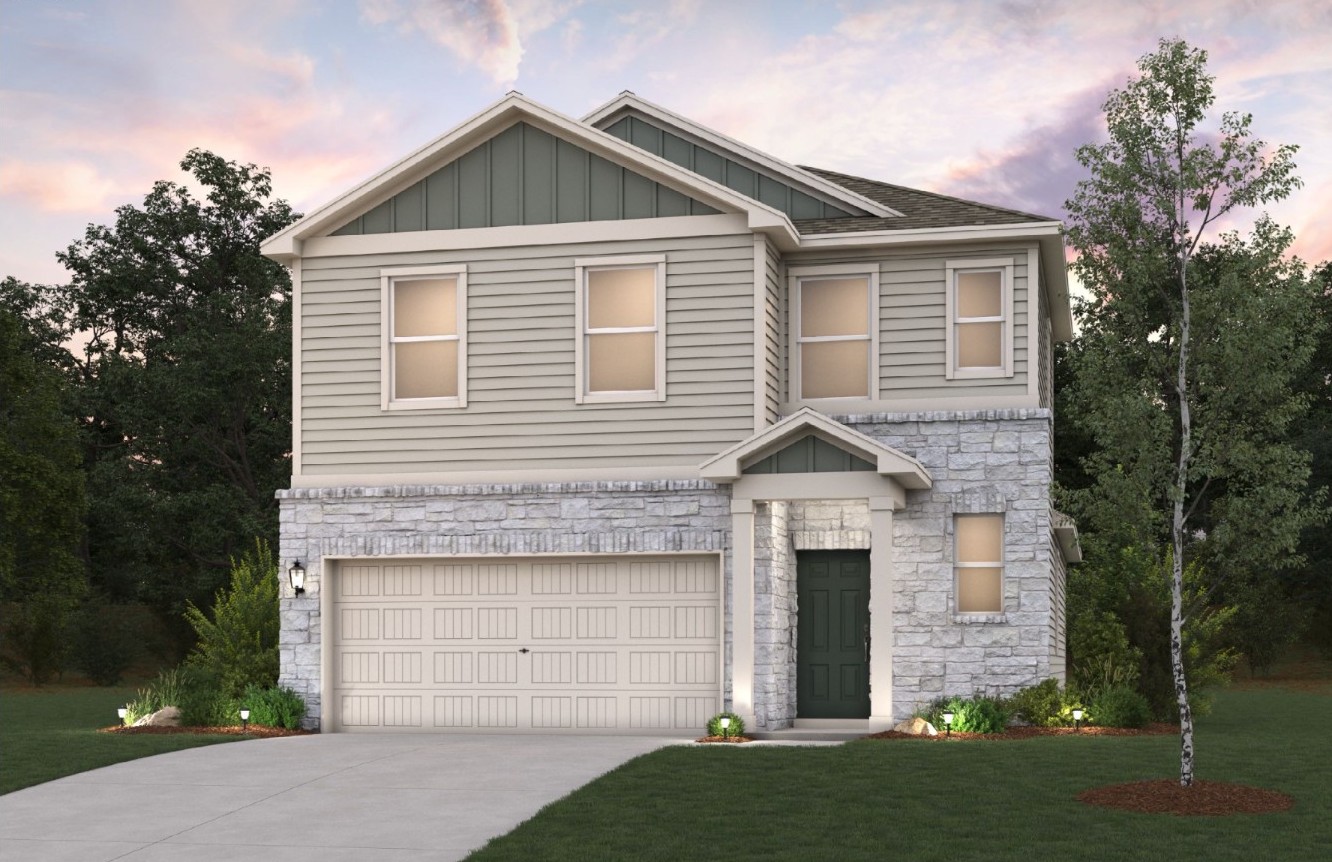 A house with trees around it.