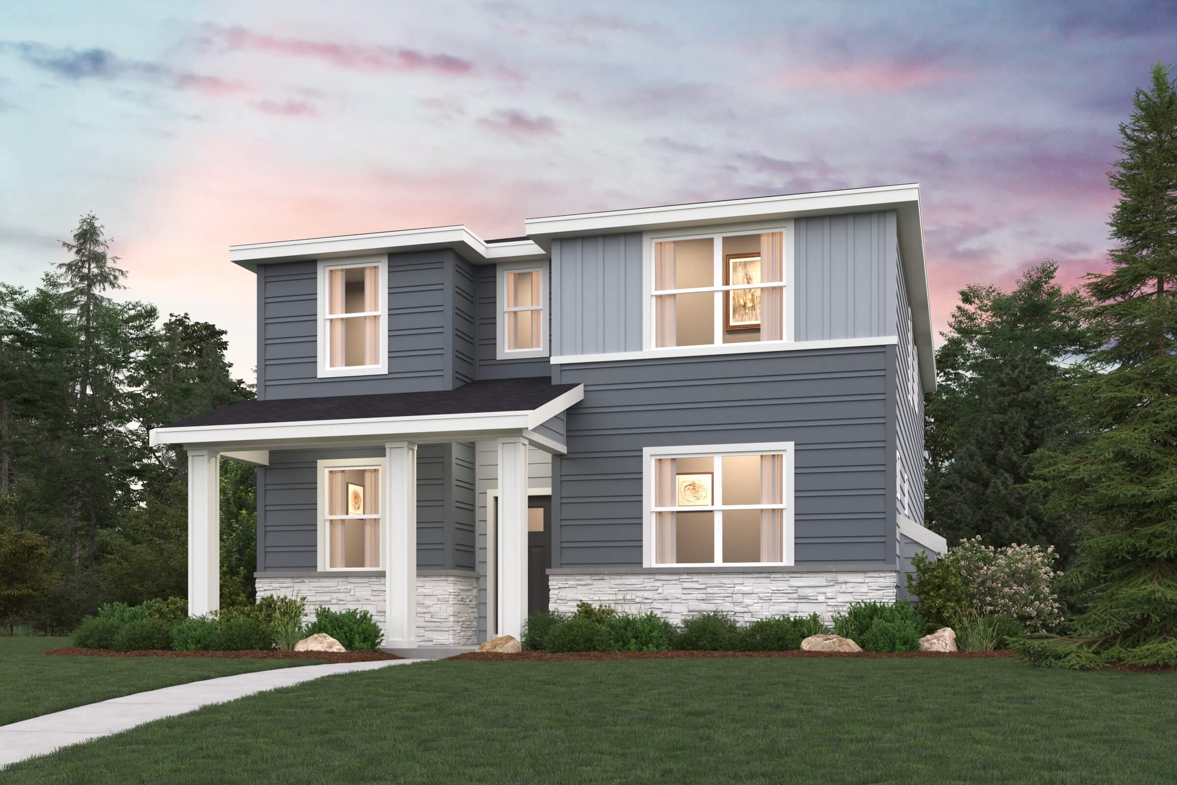 A house with a lawn and trees.