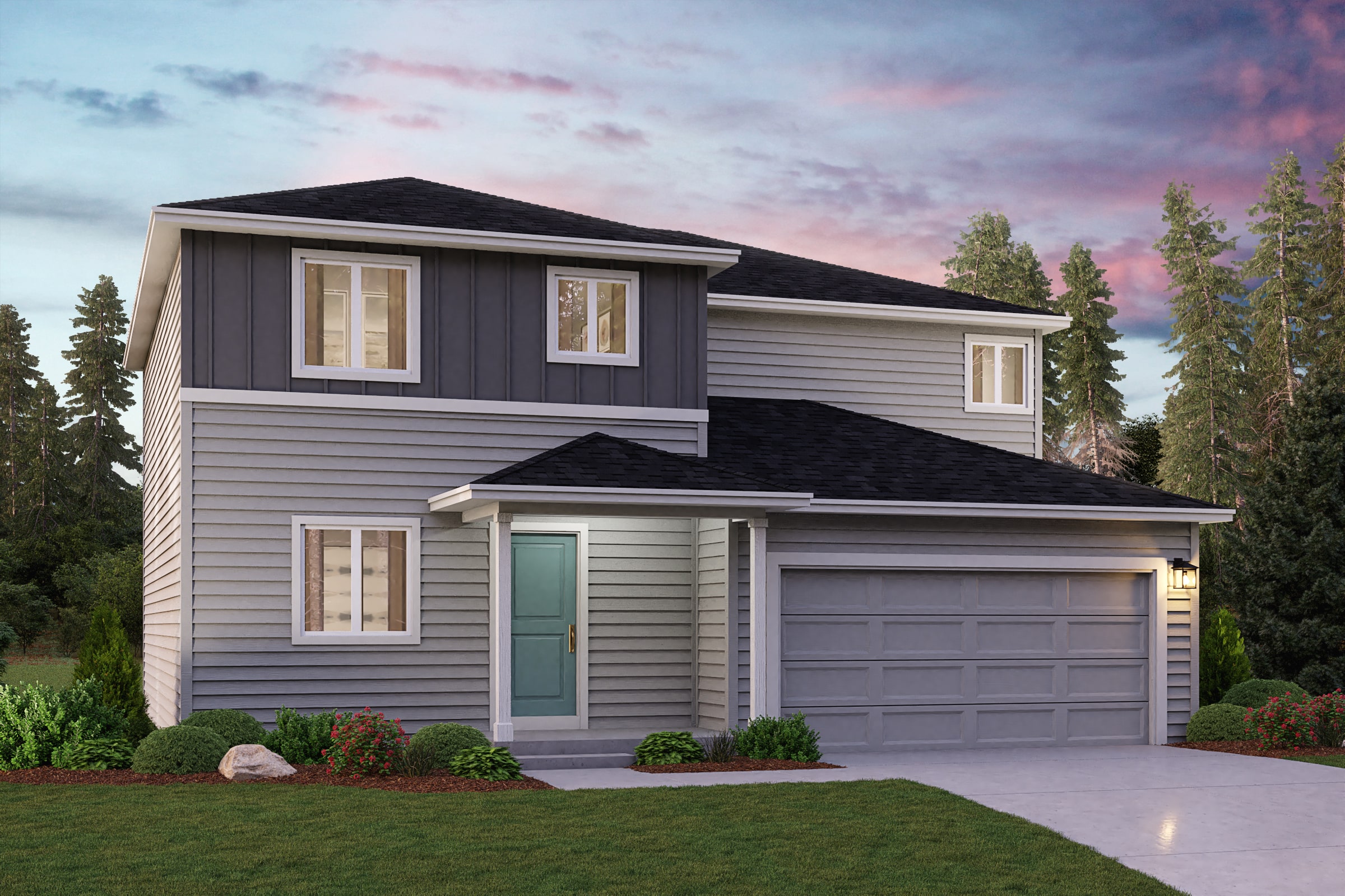 A house with a garage.