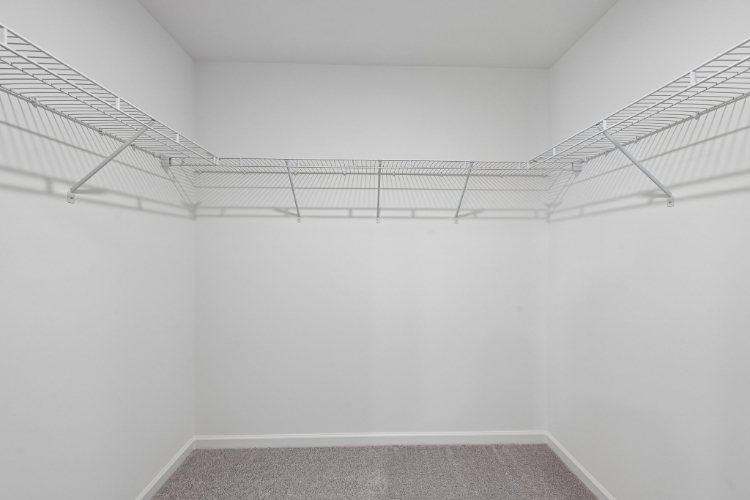 A white room with a carpet.